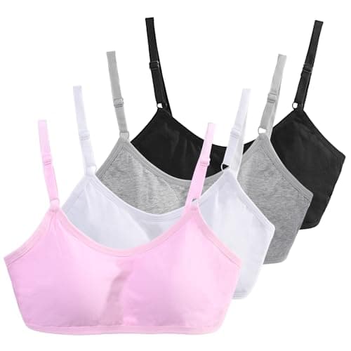 Image of Radsocken 4 Pack Sports Bra for Girls, Cotton Training Crop Bras Seamless Sports Underwear with Adjustable Strap, Teenage Girls Crop Top for 10-16 Years(Pink+White+Grey+Black)