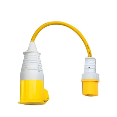Image of 110V 16Amp to 32Amp Adapter Heavy Duty 2.5mm Extension Lead 0.5m Made in UK, Socket to Plug Converter for Industries, Worksite, Construction Site and Railway Projects