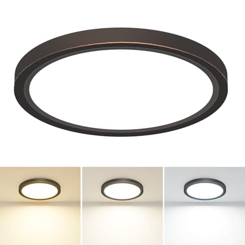 Image of slochi Bathroom Light, 3000K/4000K/6500K 3 Color Temperature, Waterproof IP44, Small, Round, Modern, 18W 2100LM Flush Ceiling Light for Bathroom, Kitchen, Bedroom, Hallway,Ø22CM(Oil Rubbed Bronze)