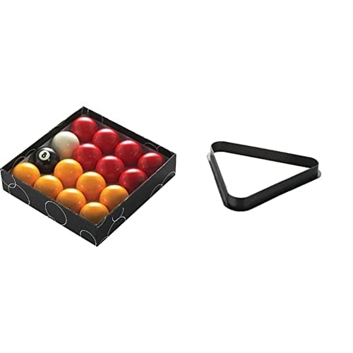 Image of PowerGlide 16 Ball Pool Set | Tournament | 1 7/8" / 47.5mm Diameter | 7 Yellow, 7 Red, Black & Cue Balls | Boxed and Men's 7/8 1 7 8 POOL TRIANGLE, Black, 48 UK