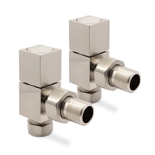 Image of Angled Brushed Nickel Square (Cubic) Valves for Radiators & Towel Rails