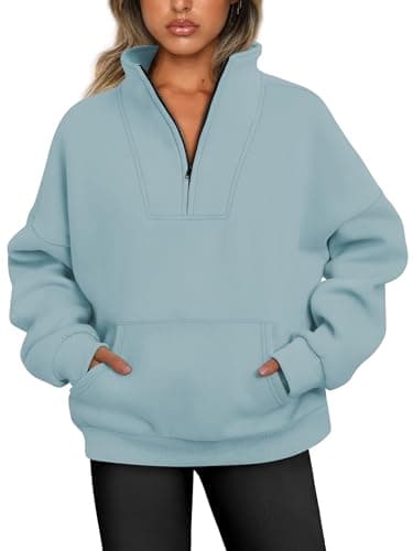 Image of Jhsnjnr Womens Half Zip Pullover Sweater Fleece Lined Jumper Stand Collar Long Sleeve Sweatshirts Lake Green