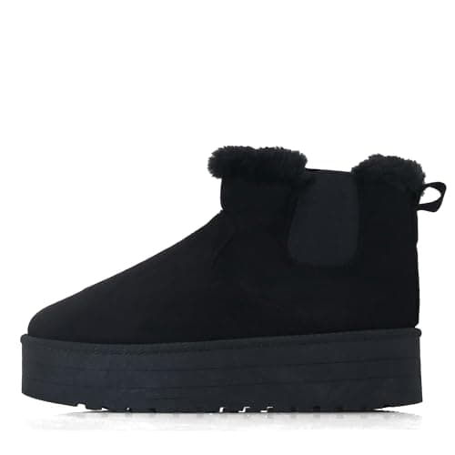 Image of INNERSECT CO Ladies Faux Suede Chelsea Boots – Warm Faux Fur Lined Platform Ankle Boots for Winter Comfort (BLACK, One Size, Adult, Women, 5, Numeric, UK Footwear Size System, Medium)