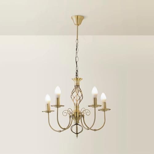 Image of MiniSun | Traditional Style Antique Brass Barley Twist 5 Way Ceiling Light Chandelier | Ceiling Lights & Home Improvements Essential | Mains Wired