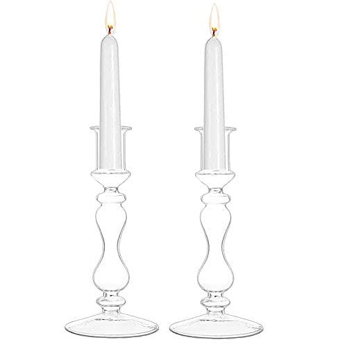 Image of Clear Glass Taper Candle Holders 2 Pcs Candlestick Holders Christmas Halloween Centerpieces Fits for Ø 2.2cm Taper Candles for Home Decorations Wedding Valentines Party Table Centrepiece