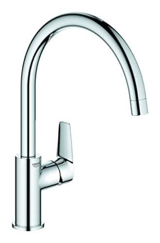 Image of GROHE Start Edge – Single Lever Kitchen Sink Mixer Tap (High C-Spout, 360˚ Swivel Range, 28 mm Ceramic Cartridge, Tails 3/8 Inch, Min. Recommended Pressure 1.0 bar), Easy to Install, Chrome, 30529001