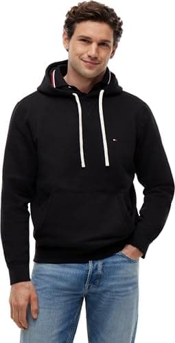 Image of Tommy Hilfiger Men’s Essential Regular Fit Fleece Hoodie, Black (Black), S