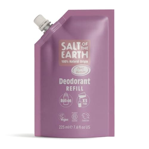 Image of Salt of the Earth - Natural Deodorant Roll On Refill Pouch, x3 Uses - Peony Blossom - Vegan, Long Lasting Protection, Made in the UK - 225ml