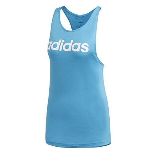 Image of adidas Women's Essentials Linear Slim Tank Top, Blue (Shock Cyan/White), M