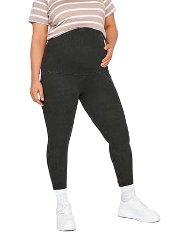 Image of Yours Bump It Up Maternity Curve Acid Wash Ribbed Leggings - Women's - Plus Size Curve Black