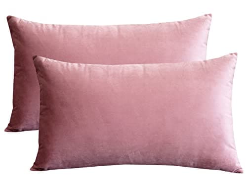 Image of Lutanky Velvet Cushion Covers (Pack of 2) Lovely Rectangle Throw Pillow Cases Soft Solid Decorative Pillow Covers for Sofa Bedroom Car 12x20 Inch 30 x 50 cm (pink, 2 pieces)