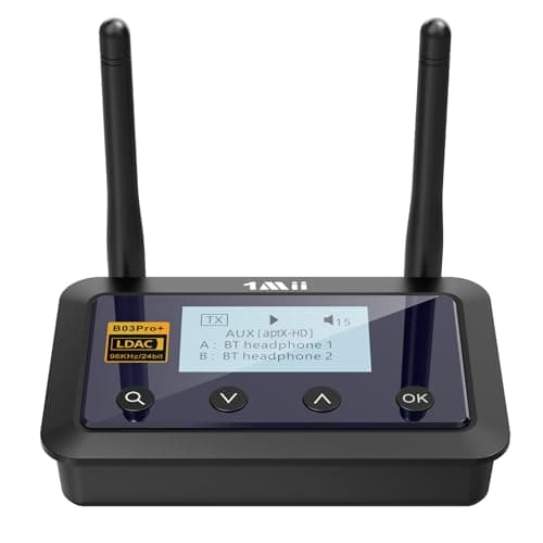 Image of 1Mii B03Pro+ Bluetooth 5.3 Transmitter Receiver Certified LDAC for TV Home Stereo, Long Range Wireless Audio Adapter with Screen, Optical RCA AUX 3.5mm Outputs/Inputs