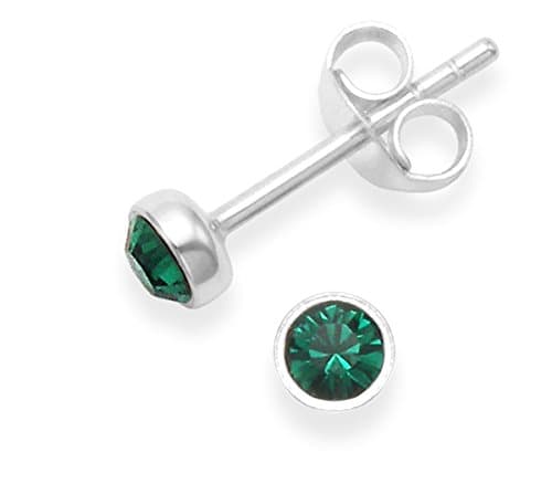 Image of Heather Needham Sterling Silver Green Cubic Zirconia Earrings - Emerald Green Cubic Zirconia stud earrings - SIZE: 4mm. Gift Boxed 5554EM