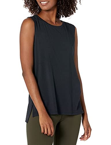 Image of Amazon Essentials Women's Soft Pima Cotton Standard-Fit Full-Coverage Sleeveless Yoga Vest, Black, L