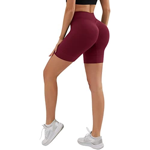 Image of YADIFEN Gym Shorts for Women Butt Scrunch Booty Shorts Ladies Seamless Cycling Yoga Short Hip Lifting Tummy Control Pole Dance Short for Sport Workout Red M