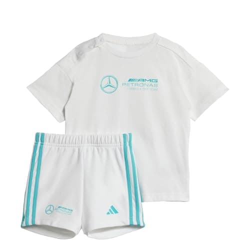Image of adidas Unisex Baby MERCEDES - AMG PETRONAS FORMULA ONE TEAM DNA BABY JOGGER SHORT SLEEVE, white/semi mint rush, 0-3 Months