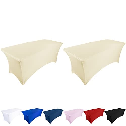 Image of Ocves Stretch Tablecloth 6FT Spandex Table Covers 2 Pack Polyester Fitted Rectangular Stretchable Table Cover Wedding Party Cocktail Craft Exhibitions Washable Table Cover Champagne 6ft (2pcs)