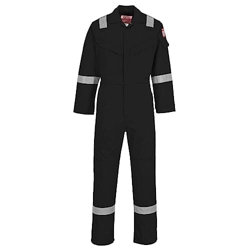 Image of Portwest FR21 Men's Lightweight Fireproof Overalls Flame Resistant Anti-Static Welding Coverall Boiler Suit Black, Large