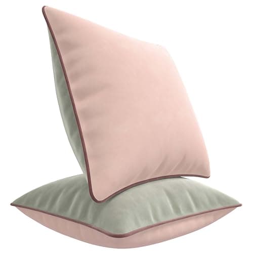 Image of Blau Marité Decorative Velvet Throw Pillow Covers with Trim. Soft Velvet Decorative Pillow Cases. Velvet Cushion Covers. Contrast Pipping.(Dusty Pink and Grey, 18"x18")