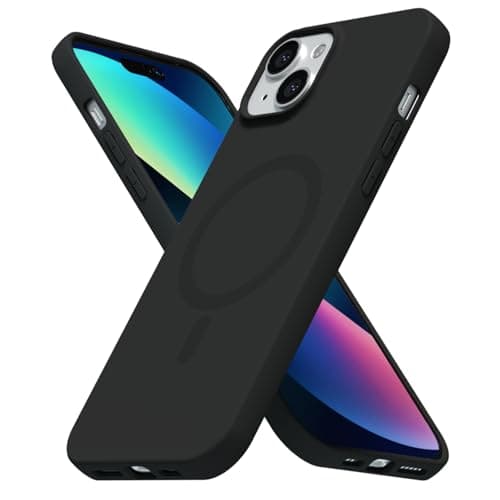Image of LoeoeL for iPhone 13 Mini/ 12 Mini Case Silicone Mag Safe, Compatible with Magsafe Ultra Slim Thin Magnetic Phone Case for Women Girls, Soft Rubber Gel Matte TPU Solid Color Minimalist Cover, Black