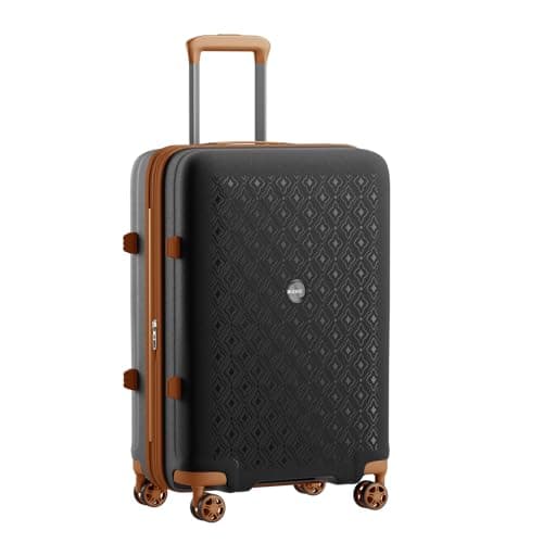 Image of Kono Expandable Medium 24" Suitcase, Polypropylene Hard Shell Lightweight Check-in Luggage, Built-in Cup Holder, 4 Silent Wheels, TSA Lock for Business, Travel, Holiday(Black/Brown)