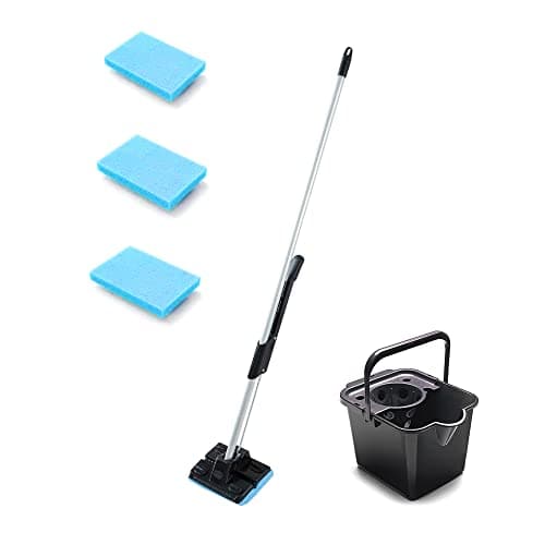 Image of Addis Superdry Sponge Mop, 3 replacement Sponge Heads and Mop Bucket Set, Black Metallic