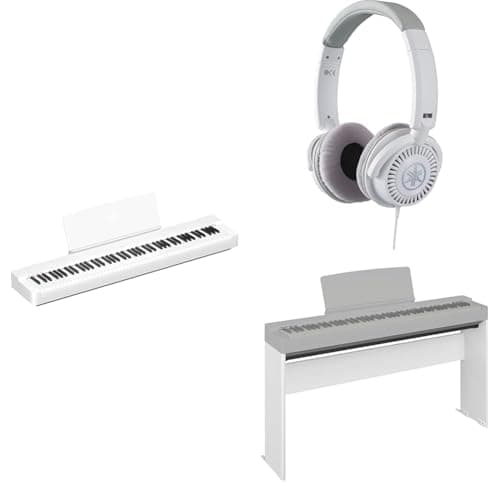 Image of Yamaha P-225 Digital Piano, white - Lightweight, Portable digital piano bundled with HPH-150 Headphones, and L-200 Wooden Digital Piano Stand