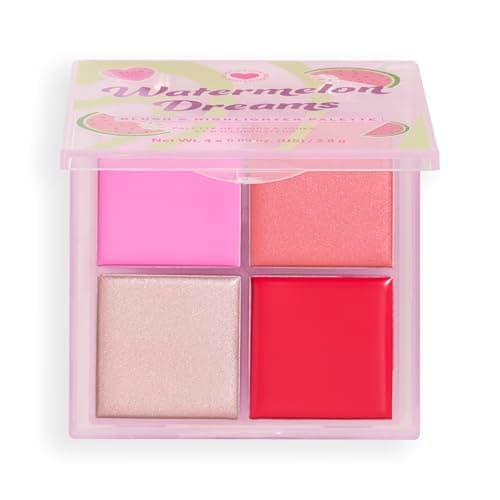 Image of I Heart Revolution Watermelon Dreams Blush & Highlighter Quad, Cream Highlighter & Blush Face Palette, Vegan & Cruelty-Free, 2.8g