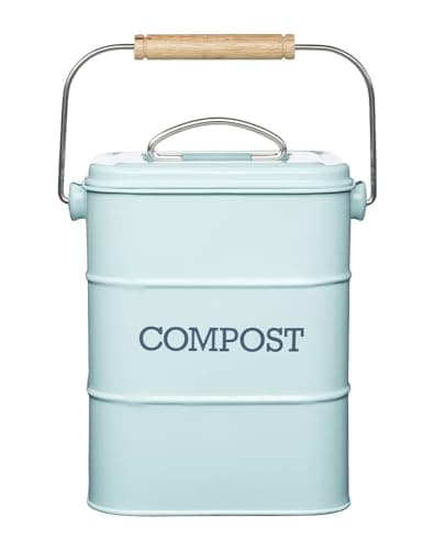 Image of KitchenCraft Living Nostalgia, Kitchen Compost Bin, Metal, 16.5cm x 24 cm, Duck Egg Blue