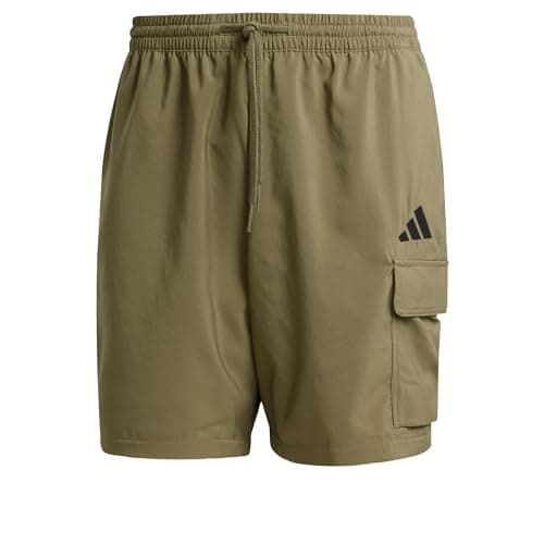 Image of adidas Men's Essentials Small Logo Cargo Chelsea Short, Olive Strata/Black, L