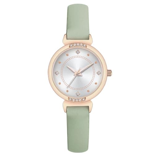 Image of NUOVO Women's Watches Mint Green Leather Women's Watches Cute Dress Women's Watch Rose Gold Case Elegant Simple Watch Crystal Diamond Watch Analogue Quartz Watches for Women