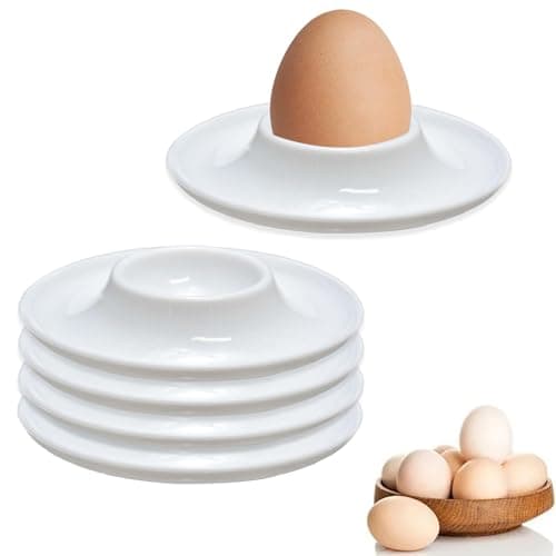 Image of Jidyllic 4 Pcs White Plastic Egg Cups Stackable Egg Cups with Tray for Boiled Eggs Kitchen Breakfast Dinner