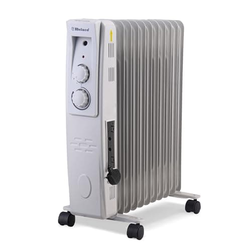 Image of Belaco Oil Filled Radiator 11 Fins, Portable Electric Heater with Adjustable Thermostat, 3 Heat Settings, Overheat Protection, 2500W, Heavy-Duty Castors - Grey