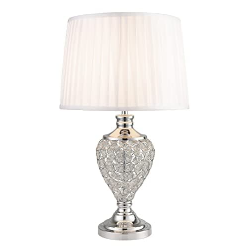 Image of Lighting Supermarket Hepburn Large Crystal Glass Table Lamp with Chrome Base and Fabric Shade, Decorative Lighting for Living Room or Hallway (Grey Linen)