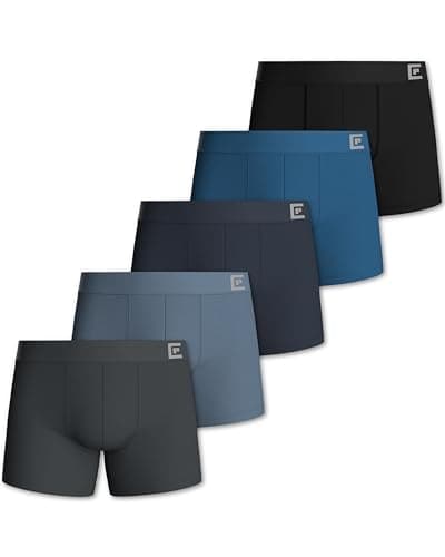 Image of Pierre Calvini Mens Boxers - Soft & Breathable Cotton Boxers for Men - Longer Leg Anti-Chafing Mens Underwear - Tag Free, Anti-roll Thick Waistband, No Riding Up - 5 Pk - Blue, Black & Char - XXL