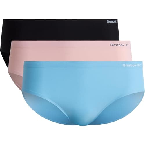 Image of Reebok Womens Hipster Panties - 3 Pack Breathable Seamless Hipster Panties for Women No Show Briefs Tagless Womens Underwear, Blue/Lotus/Black, XL