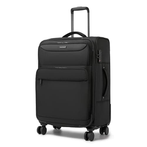 Image of British Traveller Expandable 24" Medium Suitcase Lightweight Softside Hold Check in Luggage with 4 Wheels, Black
