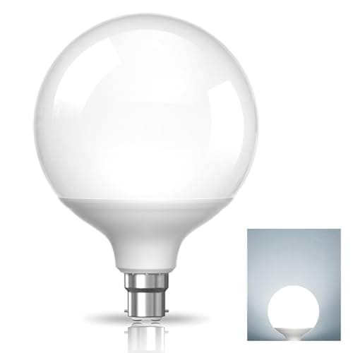 Image of TobeBright Large Globe Light Bulbs Bayonet, Cool White 6000K, G120 B22, 20W(200W Equivalent), White Lampshade, Round LED Bulb, 1500 Lumen Energy Saving, Perfect for Indoor Room LED Bulbs, Non Dimmable