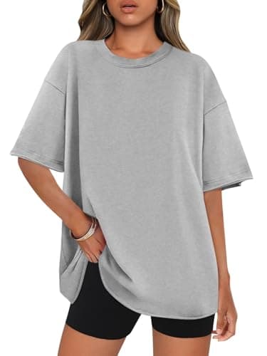 Image of Micticsi Womens Crewneck Short Sleeve Tee Oversized T Shirts Loose Fit Grey, Grey, L