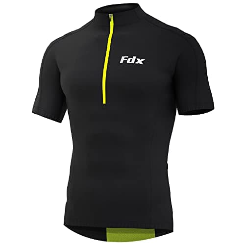 Image of FDX Men’s Cycling Jersey - Half Zipped, Half Sleeves, Summer Cycle Breathable Tops with 4 Pockets - Bicycle Riding Shirt, MTB Racing, Mountain Bike, Running, Outdoor Sports Clothes (Black, X-Large)