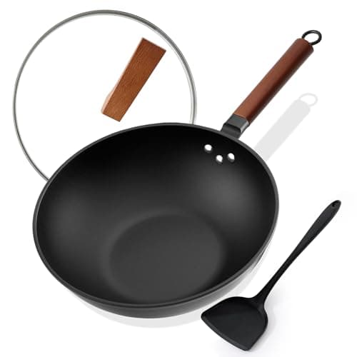 Image of Kordisen Nonstick Wok with Lid, 33 cm/5,6 L Woks & Stir Fry Pans Nonstick, Pre-Seasoned Flat Bottom for Induction, Electric, Gas Stoves
