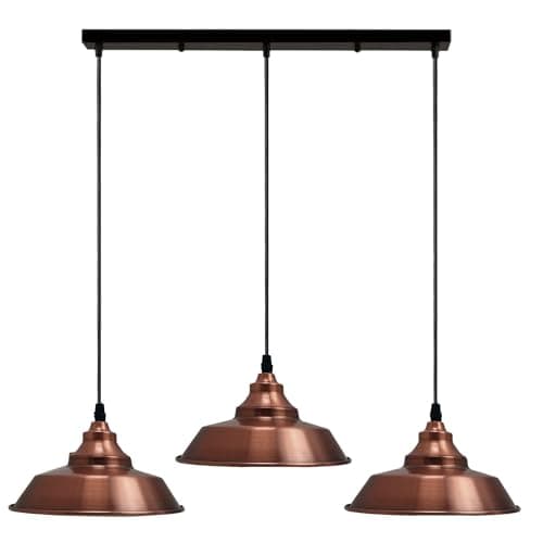 Image of LEDSone 50cm Vintage Metal 3 Head Light Industrial Pendant Metal Shade, Hanging Ceiling Light E27 Holder Fitting for Home, Hotel (Rose Gold)
