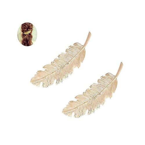Image of 2Pcs Gold Vintage Alloy Feather Leaf Hair Clips Barrettes Hairpin Luxury Hair Comb Clips Women Hair Jewelry Hair Clips Hair Styling Accessories