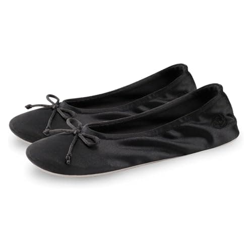 Image of BCVIA Women's Ballerina House Slippers with Bow Ladies Satin Ballet Flat Lightweight Comfy Memory Foam House Shoes(bla4.5-5.5)