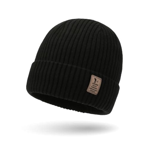 Image of SEFIRST Beanie Hats for Men, Thermal Winter Hats, Stretchy Soft Cuffed Wooly Winter Hat with Thick Warm Fleece Lining, Fisherman Beanie, Thermal Knit Beanie Hat for Men & Women, Unisex (Black)