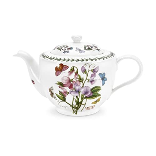 Image of Portmeirion x Botanic Garden Teapot - Elegant 2 Pint Floral White Tea Pot, Traditional Shape, Durable Made in England Earthenware, Suitable for Afternoon Tea, Office, Outdoor Use or Entertaining