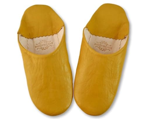 Image of Round Toe Leather Slippers for Women: Comfort, Elegance, Durable, Aritsanal Colours Black Blue Brown Camel Red (Yellow, Size Shoe System EU, Adult, Women, Digital, Medium, 36), Yellow, 4 UK
