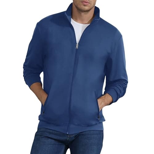 Image of Mens Sweatshirt Full Zip Active Stretchable Jacket Lightweight Long Sleeve Jacket Blue XXL
