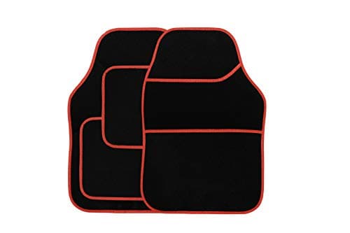Image of Streetwize SWBCMR Velour Car Floor Mat Set of 4, Anti-Slip Car Mats - Car Interior Accessory (Red/Black)