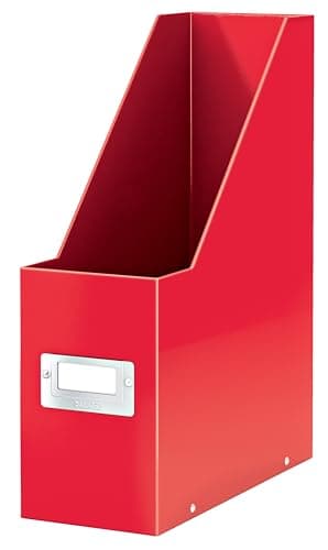 Image of Leitz WOW Magazine File Holder, A4, Cardboard Document Storage Box with Label, Foldable, for Home, Office and School, Click and Store Range, Red Magazine Holder, 60470026